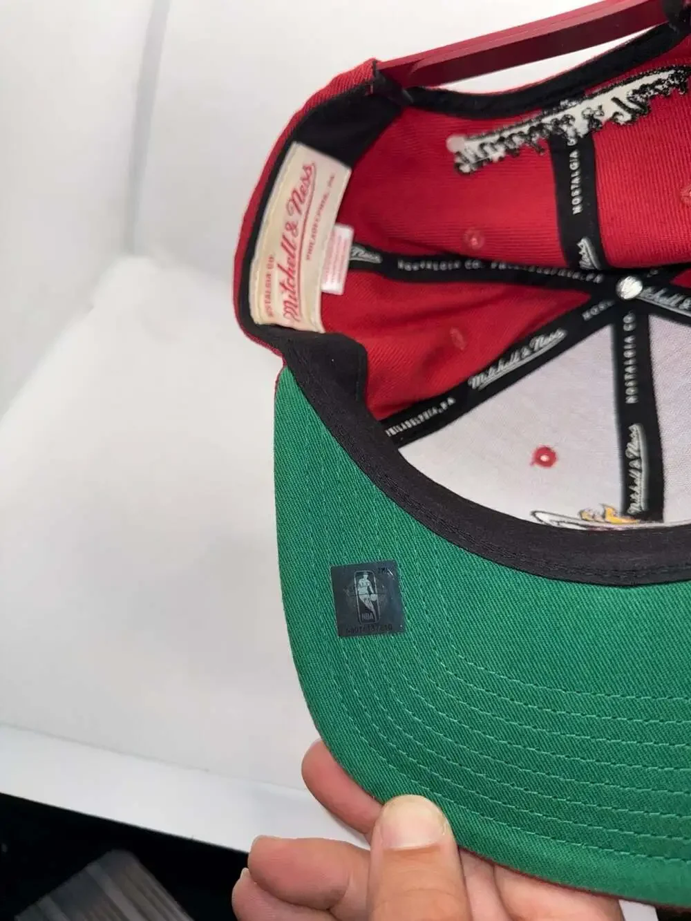Mitchell & Ness Miami Heat Red Snapback Hat Green Underbrim Adjustable
